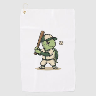 Cute Turtle Baseball Batter Vintage Vector Art_1 Golf Towel