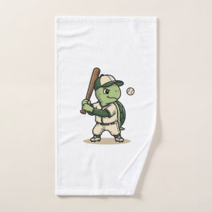 Cute Turtle Baseball Batter Vintage Vector Art_1 Hand Towel