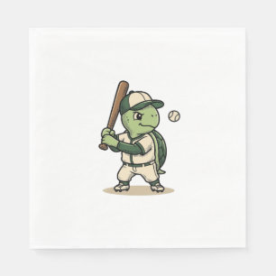 Cute Turtle Baseball Batter Vintage Vector Art_1 Napkins