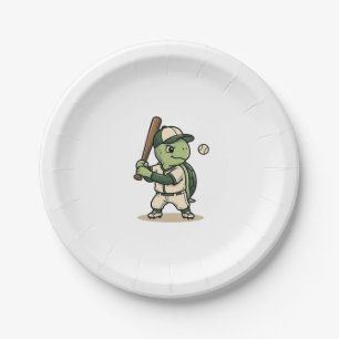 Cute Turtle Baseball Batter Vintage Vector Art_1 Paper Plates