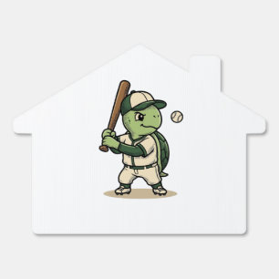 Cute Turtle Baseball Batter Vintage Vector Art_1 Sign