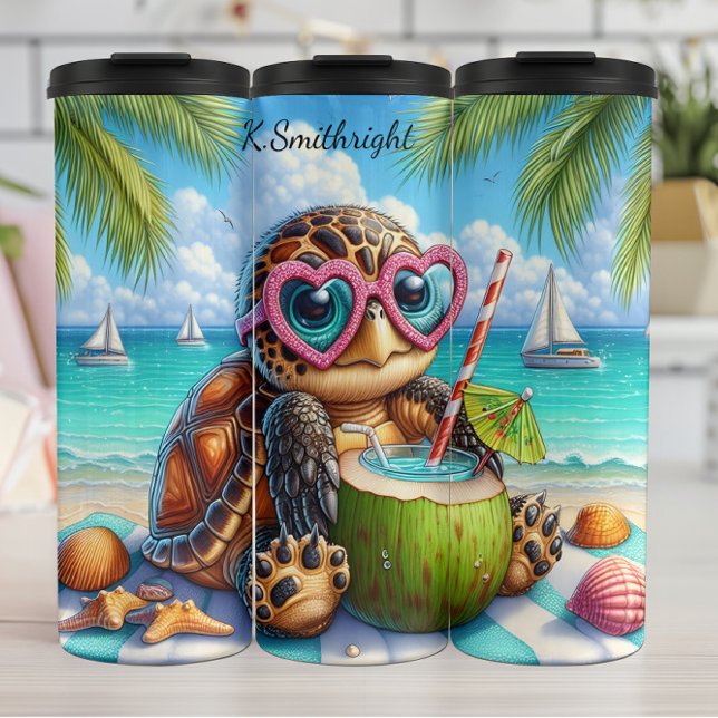 Cute Turtle Beach Vacation Drink Thermal Tumbler (Creator Uploaded)