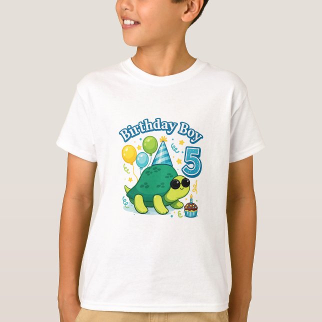 Cute Turtle Birthday Boy 5 – Funny Turtle 5th Birt T-Shirt (Front)