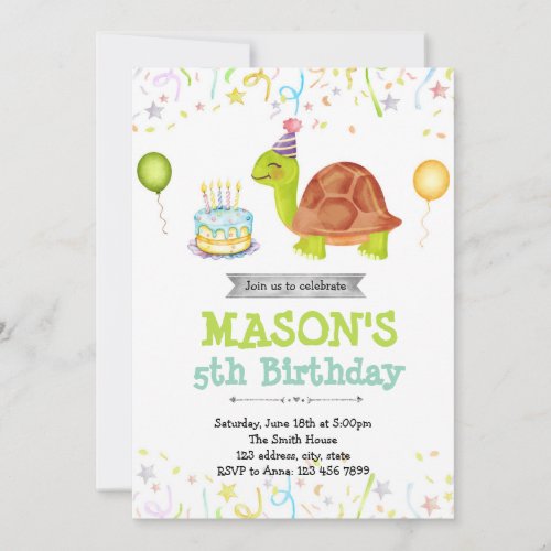 Cute turtle birthday invitation