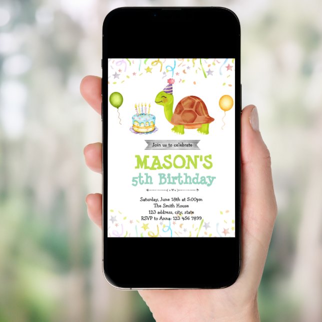 Cute turtle birthday invitation (Front Digital)