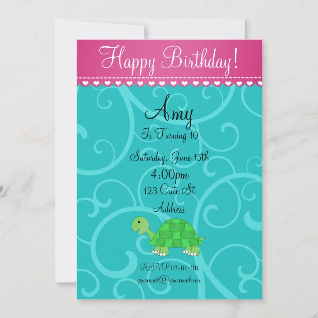 Cute turtle birthday invitation (Front)