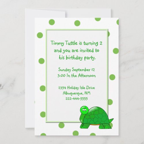 Cute Turtle Birthday Party Invitation