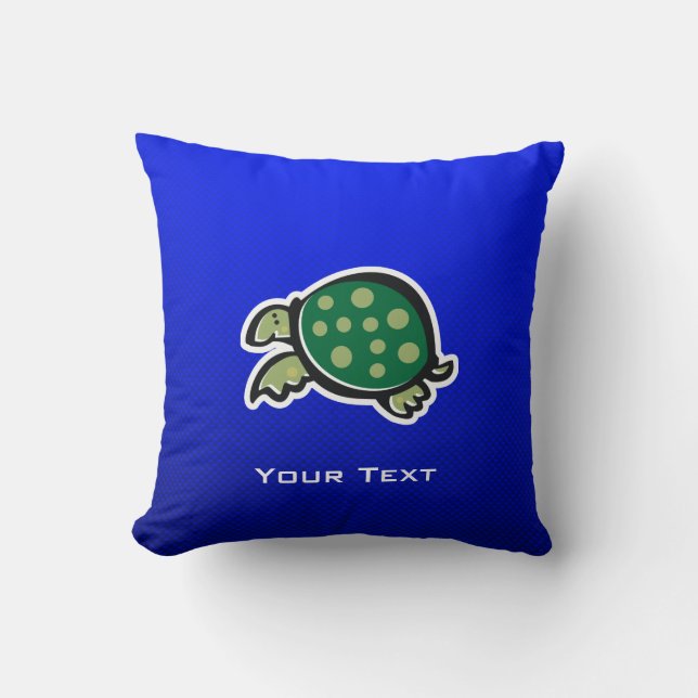 Cute Turtle; Blue Throw Pillow (Front)