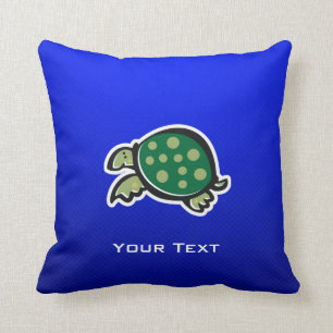 Cute Turtle; Blue Throw Pillow