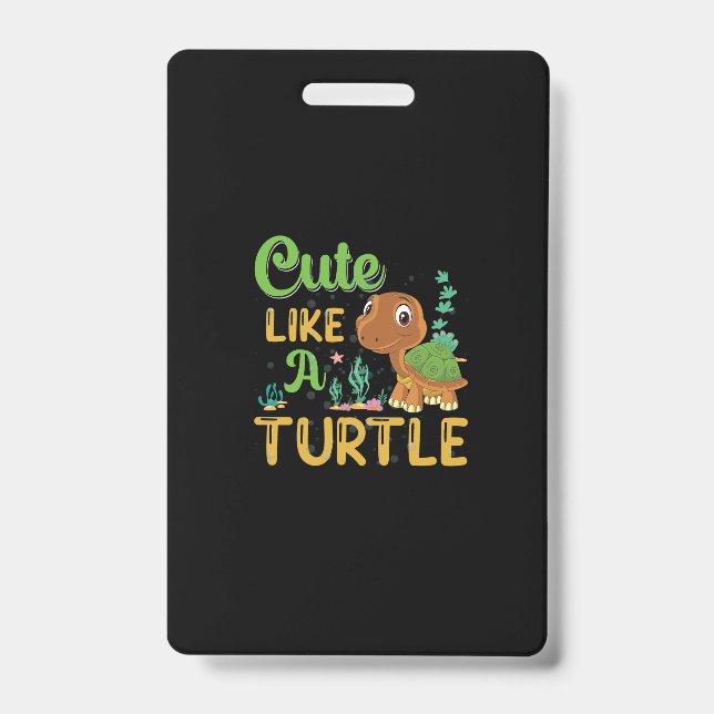 cute turtle cartoon smiling turtle badge (Front)