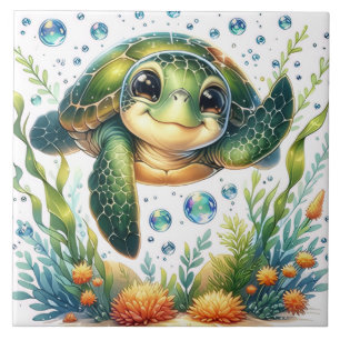 Cute turtle ceramic tile