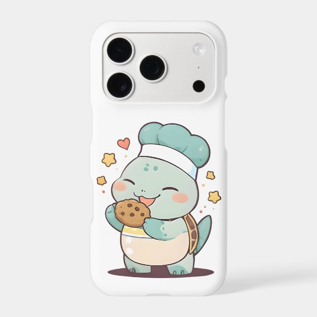Cute Turtle Chef Eating Cookie Kawaii Design iPhone Case (Back)