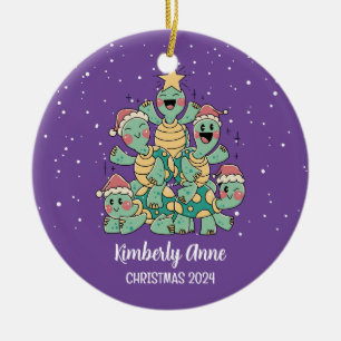 Cute Turtle Christmas Tree Snowy Winter Holiday Ceramic Ornament