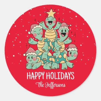 Cute Turtle Christmas Tree Snowy Winter Holiday
