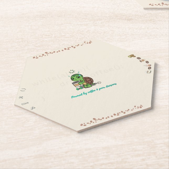 Cute Turtle Coffee Coaster | Hexagon Coaster (Angled)