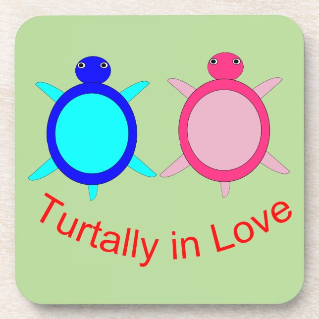 Cute Turtle Couple Beverage Coaster (Front)