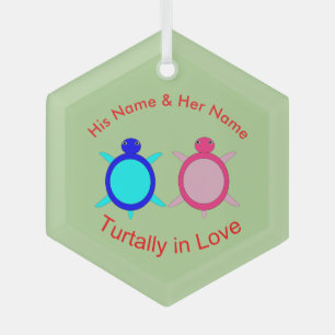 Cute Turtle Couple Custom Glass Ornament