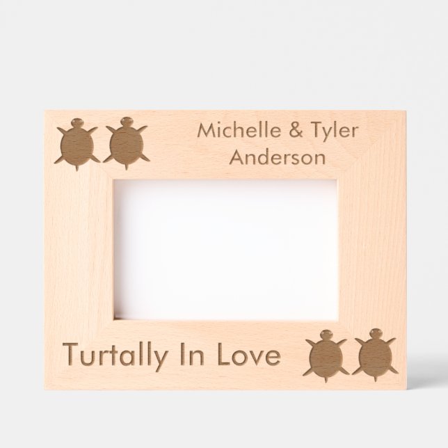 Cute Turtle Couple Custom Names Engraved Frames (Front)