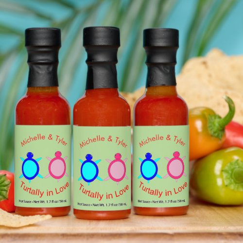 Cute Turtle Couple Custom Wedding Hot Sauces