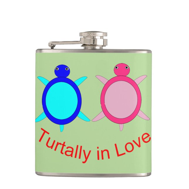 Cute Turtle Couple Flask (Front)