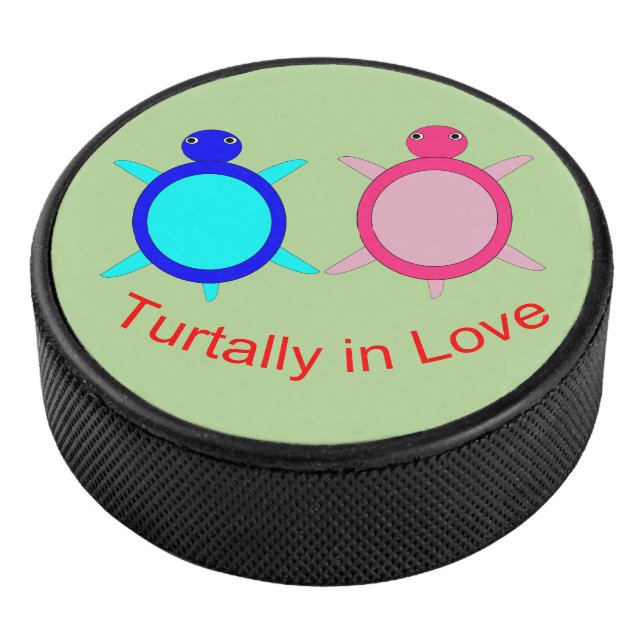 Cute Turtle Couple Hockey Puck (3/4)