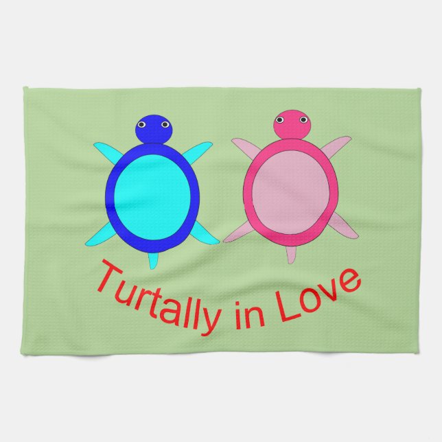 Cute Turtle Couple Kitchen Towel (Horizontal)