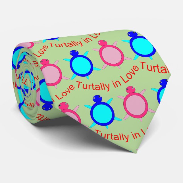Cute Turtle Couple Neck Tie (Rolled)