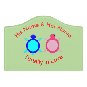 Cute Turtle Couple Personalized Door Sign