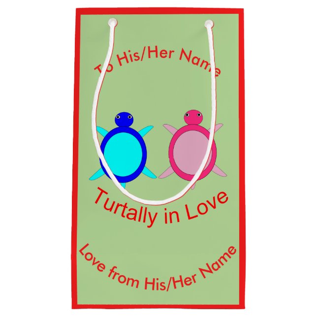 Cute Turtle Couple Personalized Small Gift Bag (Front)
