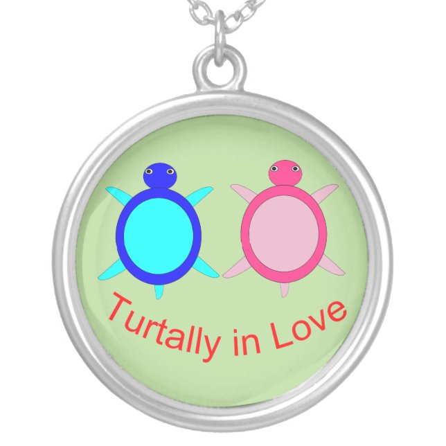 Cute Turtle Couple Silver Plated Necklace (Front)