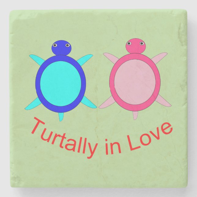 Cute Turtle Couple Stone Coaster (Front)