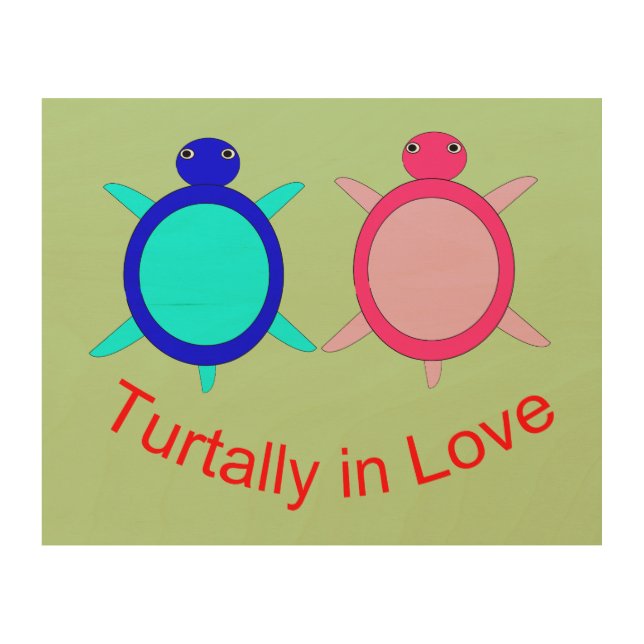 Cute Turtle Couple Wood Wall Art (Front)