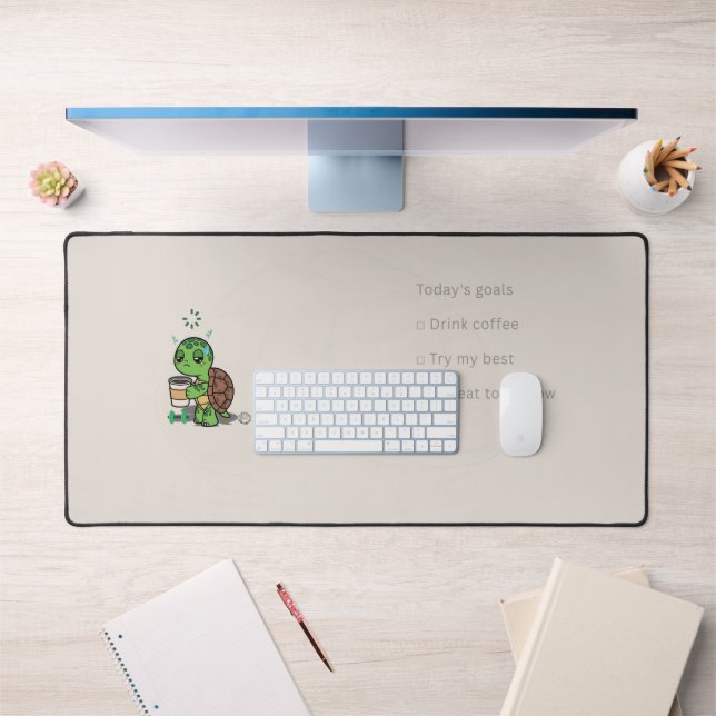 Cute Turtle Desk Mat | Cozy Coffee Lover Workspace (Office 1)