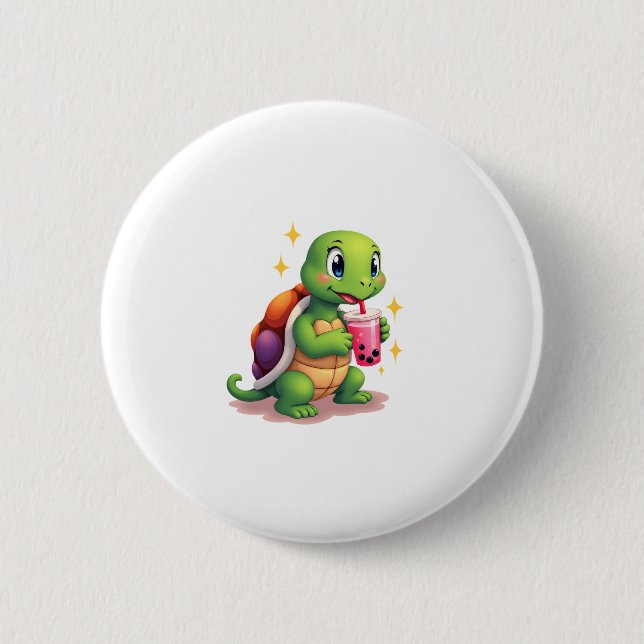 Cute turtle drinking boba. Funny Boba Turtles Love Button (Front)