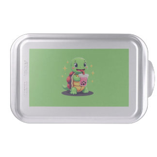 Cute turtle drinking boba. Funny Boba Turtles Love Cake Pan