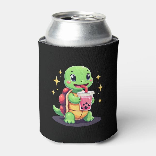 Cute turtle drinking boba. Funny Boba Turtles Love Can Cooler (Can Front)