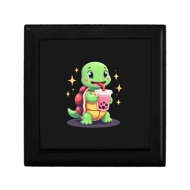 Cute turtle drinking boba. Funny Boba Turtles Love Gift Box (Front)