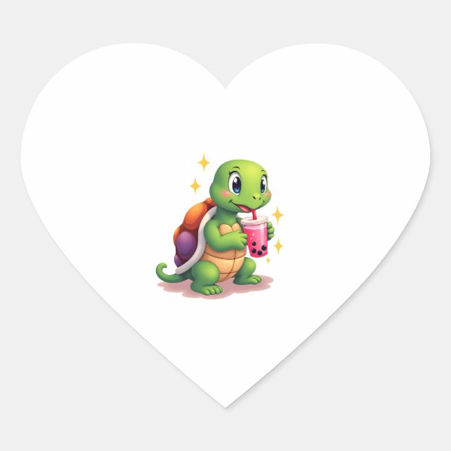 Cute turtle drinking boba. Funny Boba Turtles Love Heart Sticker (Front)