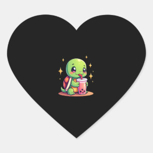 Cute turtle drinking boba. Funny Boba Turtles Love Heart Sticker