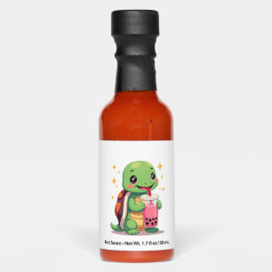 Cute turtle drinking boba. Funny Boba Turtles Love Hot Sauces
