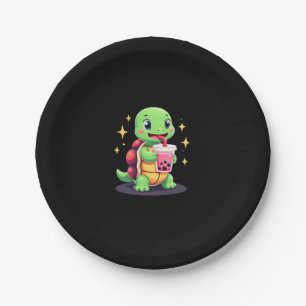 Cute turtle drinking boba. Funny Boba Turtles Love Paper Plates