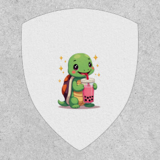 Cute turtle drinking boba. Funny Boba Turtles Love Patch