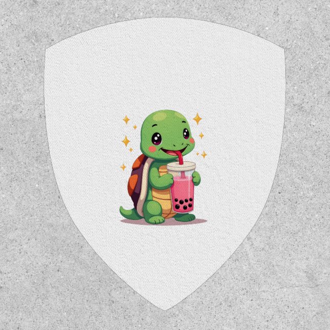 Cute turtle drinking boba. Funny Boba Turtles Love Patch (Front)