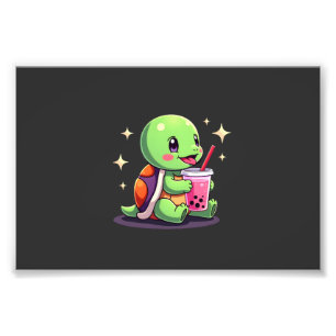 Cute turtle drinking boba. Funny Boba Turtles Love Photo Print