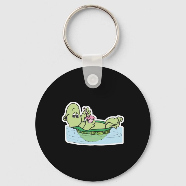 cute turtle drinking milkshake keychain (Front)