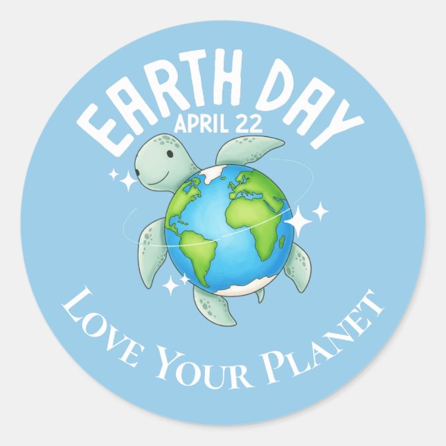 Cute Turtle Earth Day Kids Eco Custom Classic Round Sticker (Front)
