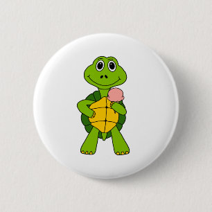 Cute Turtle Eating Ice Cream Cartoon Button