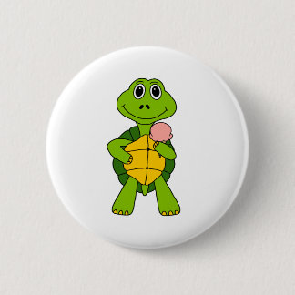 Cute Turtle Eating Ice Cream Cartoon Button