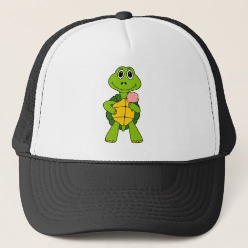 Cute Turtle Eating Ice Cream Cartoon Trucker Hat