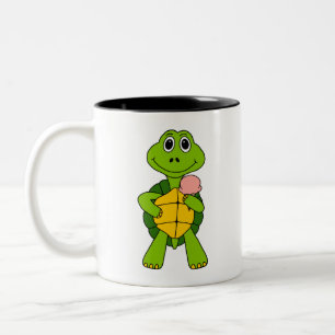 Cute Turtle Eating Ice Cream Cartoon Two-Tone Coffee Mug